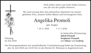 Traueranzeige von Angelika Promoli von merkurtz