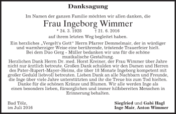 Traueranzeige von Ingeborg Wimmer von merkurtz
