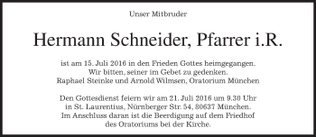 Traueranzeige von Hermann Schneider von merkurtz