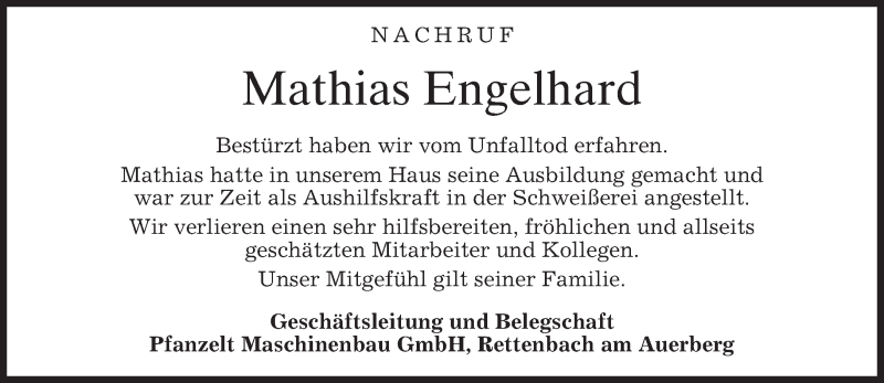  Traueranzeige für Mathias Engelhard vom 29.07.2016 aus merkurtz