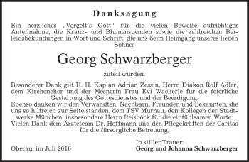 Traueranzeige von Georg Schwarzberger von merkurtz