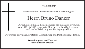 Traueranzeige von Bruno Danzer von merkurtz