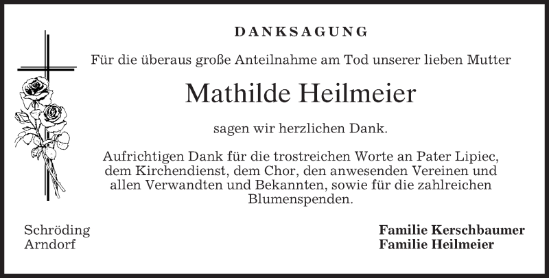  Traueranzeige für Mathilde Heilmeier vom 23.07.2016 aus merkurtz