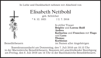 Traueranzeige von Elisabeth Nettbohl von merkurtz