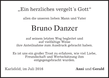 Traueranzeige von Bruno Danzer von merkurtz