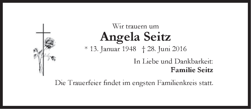  Traueranzeige für Angela Seitz vom 02.07.2016 aus merkurtz
