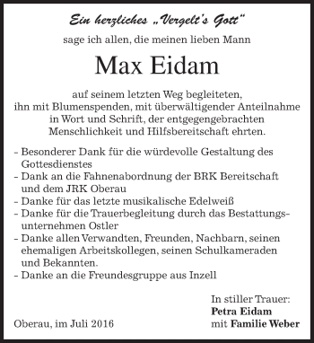 Traueranzeige von Max Eidam von merkurtz