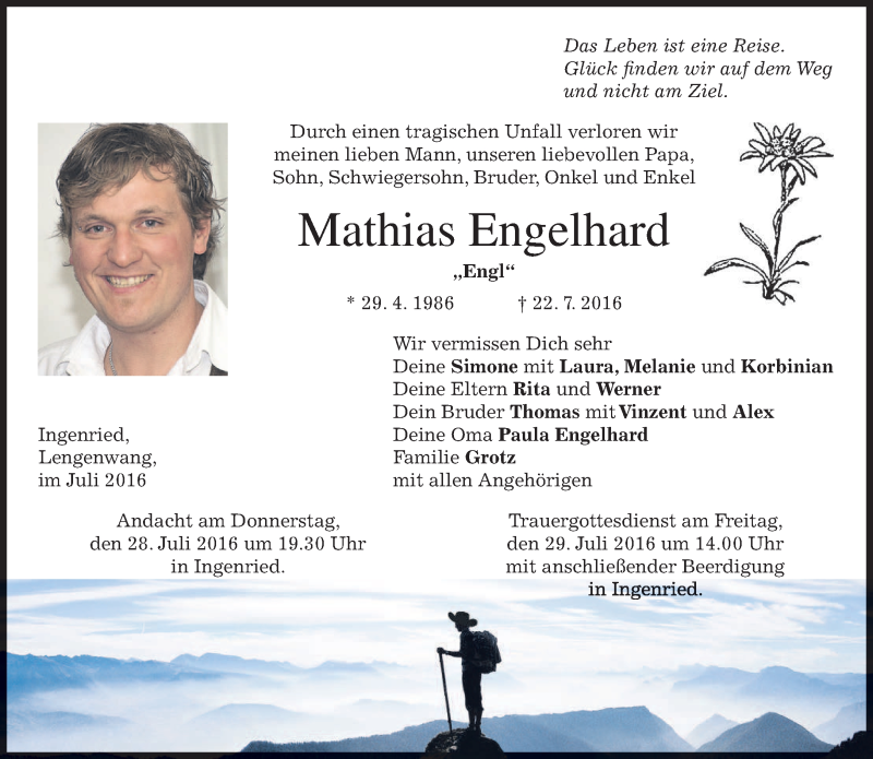  Traueranzeige für Mathias Engelhard vom 27.07.2016 aus merkurtz