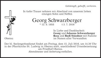 Traueranzeige von Georg Schwarzberger von merkurtz