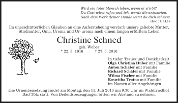 Traueranzeige von Christine Schned von merkurtz