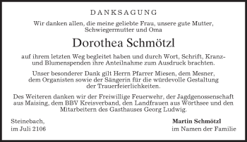 Traueranzeige von Dorothea Schmötzl von merkurtz