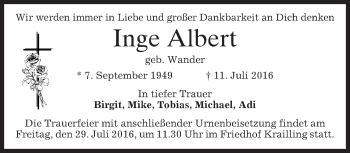 Traueranzeige von Inge Albert von merkurtz