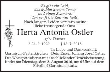 Traueranzeige von Herta Antonia Ostler von merkurtz