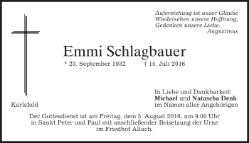 Traueranzeige von Emmi Schlagbauer von merkurtz