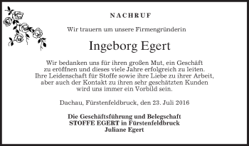 Traueranzeige von Ingeborg Egert von merkurtz