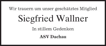 Traueranzeige von Siegfried Wallner von merkurtz