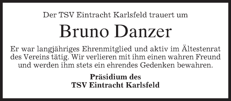  Traueranzeige für Bruno Danzer vom 19.07.2016 aus merkurtz