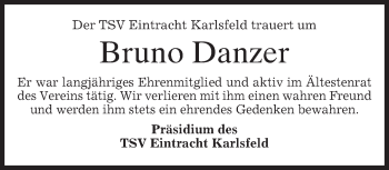 Traueranzeige von Bruno Danzer von merkurtz