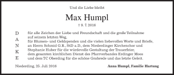 Traueranzeige von Max Humpl von merkurtz