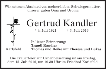 Traueranzeige von Gertrud Kandler von merkurtz