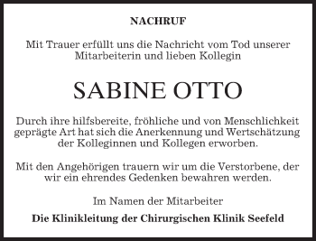 Traueranzeige von Sabine Otto von merkurtz