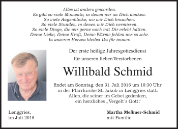 Traueranzeige von Willibald Schmid von merkurtz