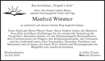 Traueranzeige von Manfred Wimmer von merkurtz