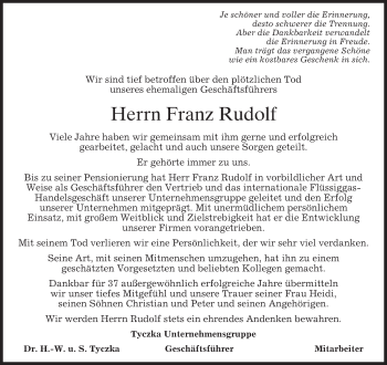 Traueranzeige von Franz Rudolf von merkurtz