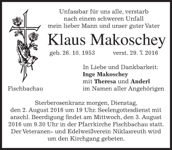 Traueranzeige von Klaus Makoschey von merkurtz
