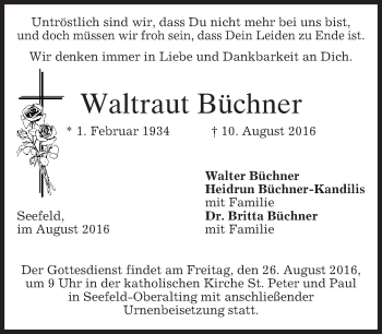 Traueranzeige von Waltraut Büchner von merkurtz