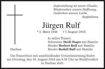 Traueranzeige von Jürgen Rulf von merkurtz
