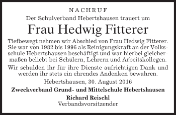 Traueranzeige von Hedwig Fitterer von merkurtz