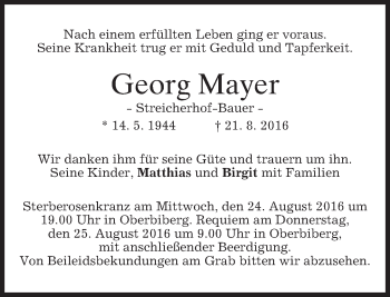 Traueranzeige von Georg Mayer von merkurtz