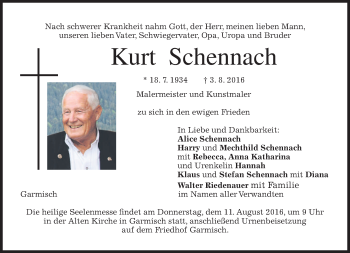 Traueranzeige von Kurt Schennach von merkurtz