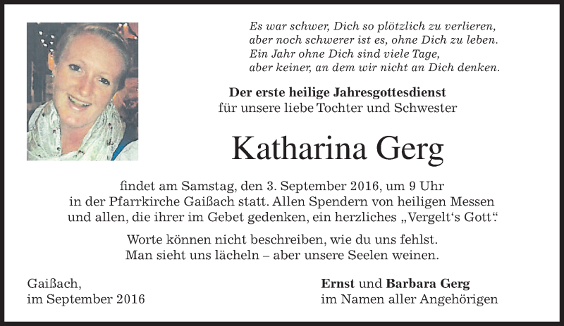 Traueranzeigen von Katharina Gerg | trauer.merkur.de