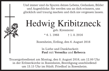 Traueranzeige von Hedwig Kribitzneck von merkurtz