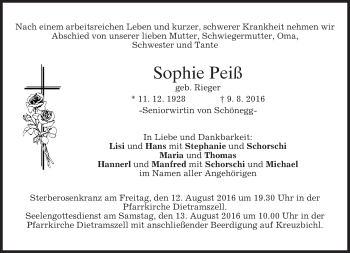 Traueranzeige von Sophie Peiß von merkurtz
