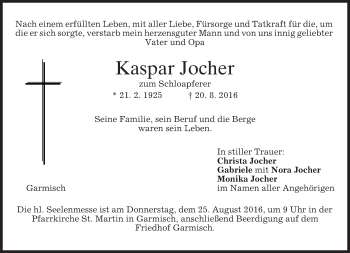 Traueranzeige von Kaspar Jocher von merkurtz