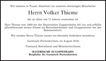 Traueranzeige von Volker Thieme von merkurtz