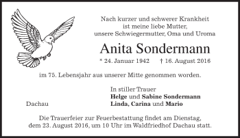 Traueranzeige von Anita Sondermann von merkurtz