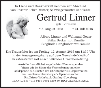 Traueranzeige von Gertrud Linner von merkurtz