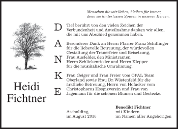 Traueranzeige von Heidi Fichtner von merkurtz