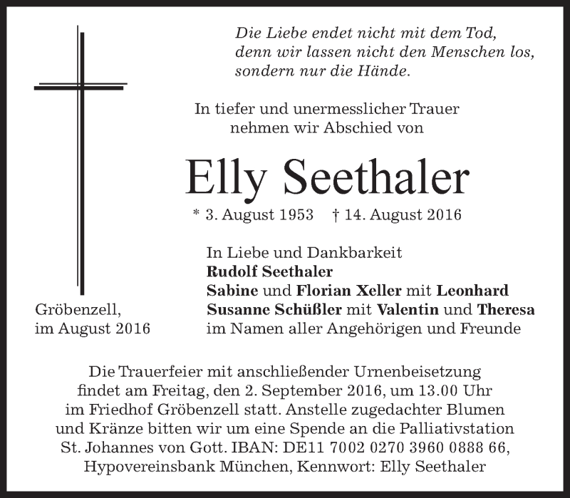  Traueranzeige für Elly Seethaler vom 20.08.2016 aus merkurtz