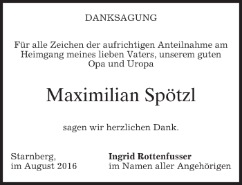 Traueranzeige von Maximilian Spötzl von merkurtz