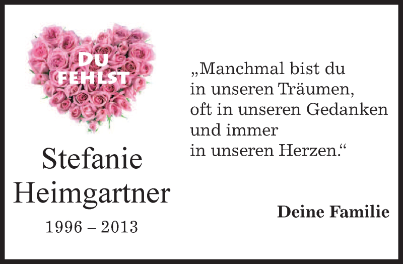  Traueranzeige für Stefanie Heimgartner vom 05.08.2016 aus merkurtz