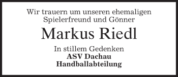 Traueranzeige von Markus Riedl von merkurtz