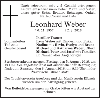 Traueranzeige von Leonhard Weber von merkurtz
