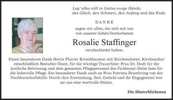 Traueranzeige von Rosalie Staffinger von merkurtz