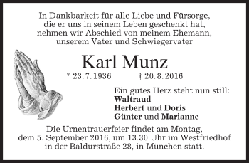 Traueranzeige von Karl Munz von merkurtz