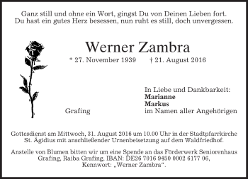 Traueranzeige von Werner Zambra von merkurtz